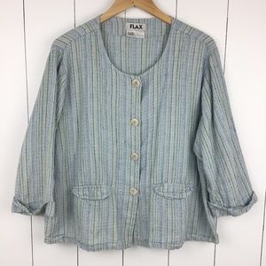 Flax L Top Jacket Linen Button Down 3/4 Sleeve